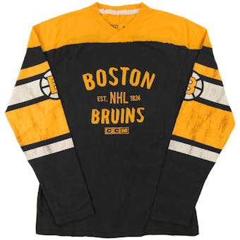 Boston Bruins CCM Reebok Black Applique Long Sleeve Crew Tee Shirt (Adult XX-Large)
