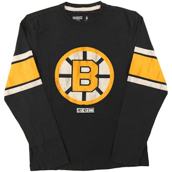 Boston Bruins CCM Reebok Black Applique Long Sleeve Tee Shirt (Adult XX-Large)