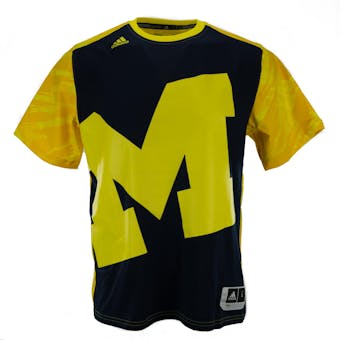 Michigan Wolverines Adidas Navy & Yellow On Court Shooter Performance Tee Shirt (Adult S)