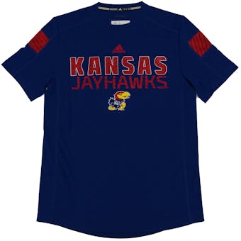 Kansas Jayhawks Adidas Blue Climalite Sideline Performance Tee Shirt (Adult M)