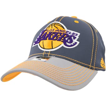 Los Angeles Lakers Adidas Gray Structured Flex Fit Hat (Adult L/XL)