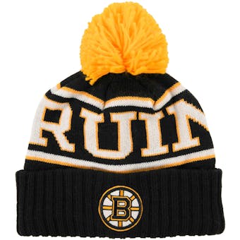 Boston Bruins Reebok Black & Yellow Cuffed Pom Knit Hat (Adult OSFA)