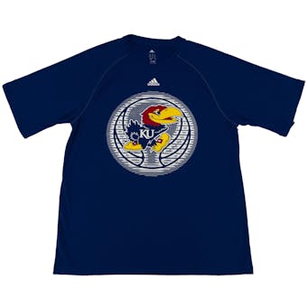 Kansas Jayhawks Adidas Blue Climalite Performance Tee Shirt (Adult XXL)