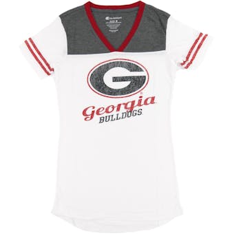 Georgia Bulldogs Colosseum Womens White Starfire V-Neck Tee Shirt (Womens XL)