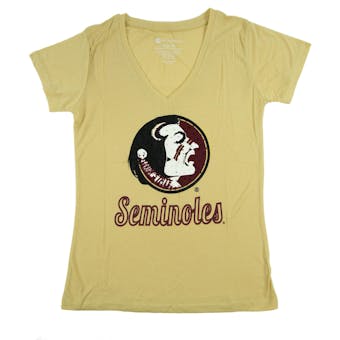 Florida State Seminoles Colosseum Womens Gold Vegas V-Neck Tee Shirt (Womens L)