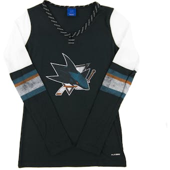 San Jose Sharks Reebok Black Henley Play Dry Tri-Blend Long Sleeve Tee Shirt (Womens XX-Large)