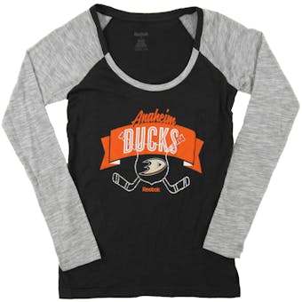 Anaheim Ducks Reebok Black Long Sleeve Slub Tee Shirt (Womens Large)