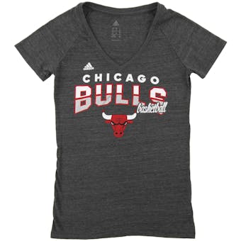 Chicago Bulls Adidas Heather Gray Tri Blend V-Neck Tee Shirt (Womens Large)