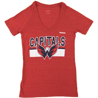 Washington Capitals Reebok Heather Red Tri Blend V-Neck Tee Shirt (Womens Large)
