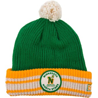 Minnesota North Stars CCM Reebok Green & Yellow Cuffed Knit Pom Hat (Adult OSFA)