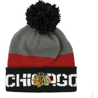 Chicago Blackhawks Reebok Black & Red Center Ice Cuffed Knit Pom Hat (Adult OSFA)