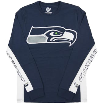 Seattle Seahawks Hands High Navy Long Sleeve Tee Shirt (Adult XX-Large)