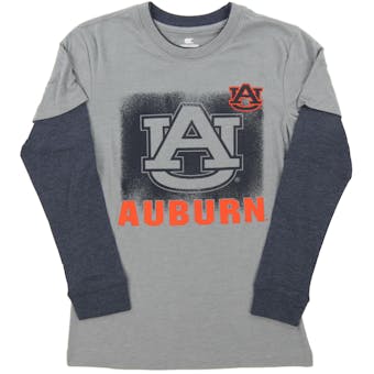 Auburn Tigers Colosseum Grey Youth Flanker Dual Blend Long Sleeve Layered Tee Shirt (Youth Medium)