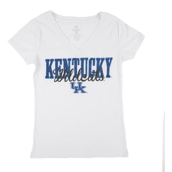 Kentucky Wildcats Colosseum White Open Frame V-Neck Tee Shirt (Womens L)