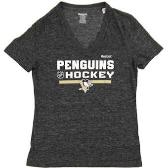 Pittsburgh Penguins Reebok Heather Back Performance V-Neck Tee Shirt (Womens Medium)