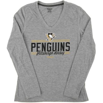 Pittsburgh Penguins Reebok Gray The Ultimate Play Dry Long Sleeve Tee Shirt (Womens Large)