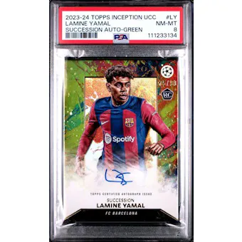 2023/24 Topps Inception UCC Lamine Yamal Succession Auto Green /99 PSA 8