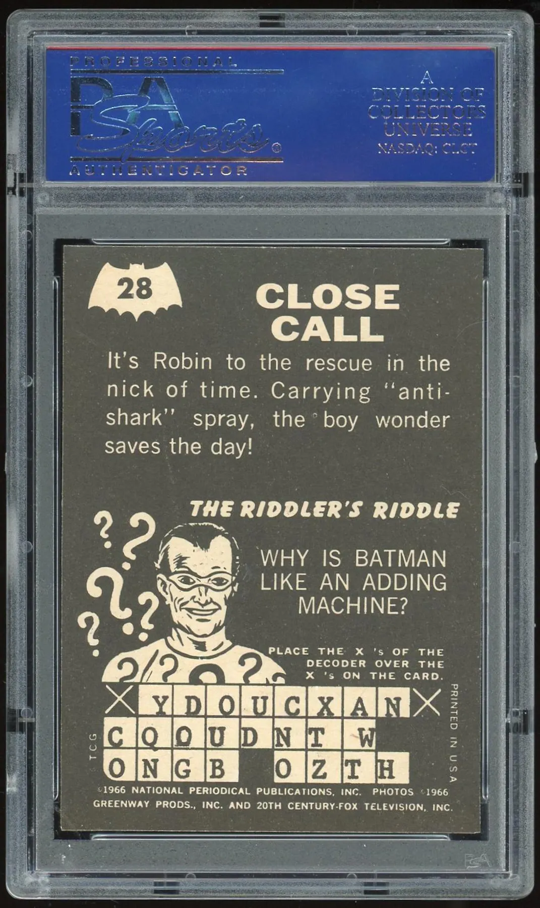 1966 Topps Batman Riddler Back #28 Close Call PSA 7 *2504 (Reed Buy ...