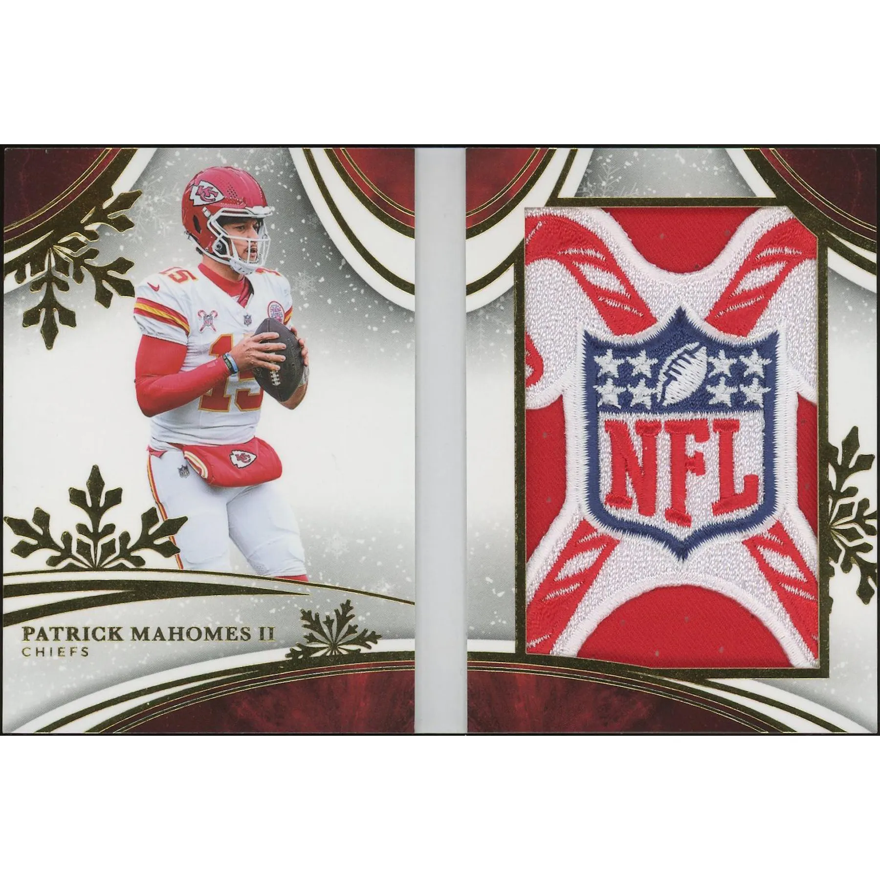 2025 Panini Immaculate Collection Football #ICSBPMS Patrick Mahomes II Christmas NFL Shield Booklet #1/2 | DA Card World 2025 Panini Immaculate Collection Football #ICSBPMS Patrick Mahomes II Christmas NFL Shield Booklet #1/2 | DA Card World