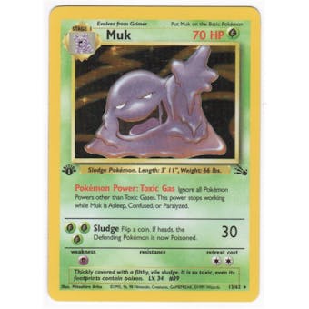 Pokemon Fossil 1st Edition Single Muk 13/62 - SLIGHT PLAY (SP)