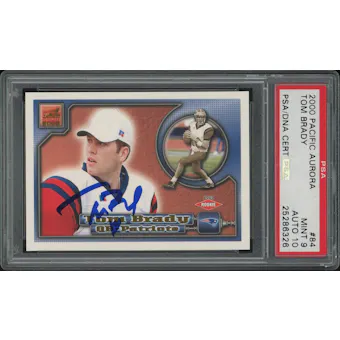 2000 Pacific Aurora Football #84 Tom Brady Rookie Signed Auto PSA 9 (MINT) Auto 10