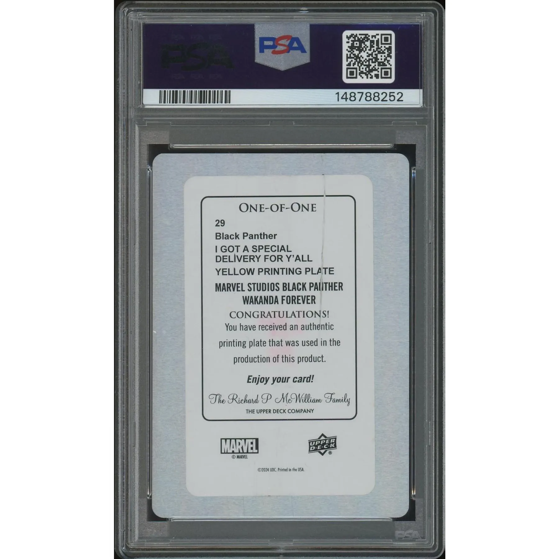 2024 Black Panther Wakanda Forever #29 I Got A Special Delivery For Y'all Yellow Plate #1/1 PSA Authentic | DA Card World 2024 Black Panther Wakanda Forever #29 I Got A Special Delivery For Y'all Yellow Plate #1/1 PSA Authentic | DA Card World