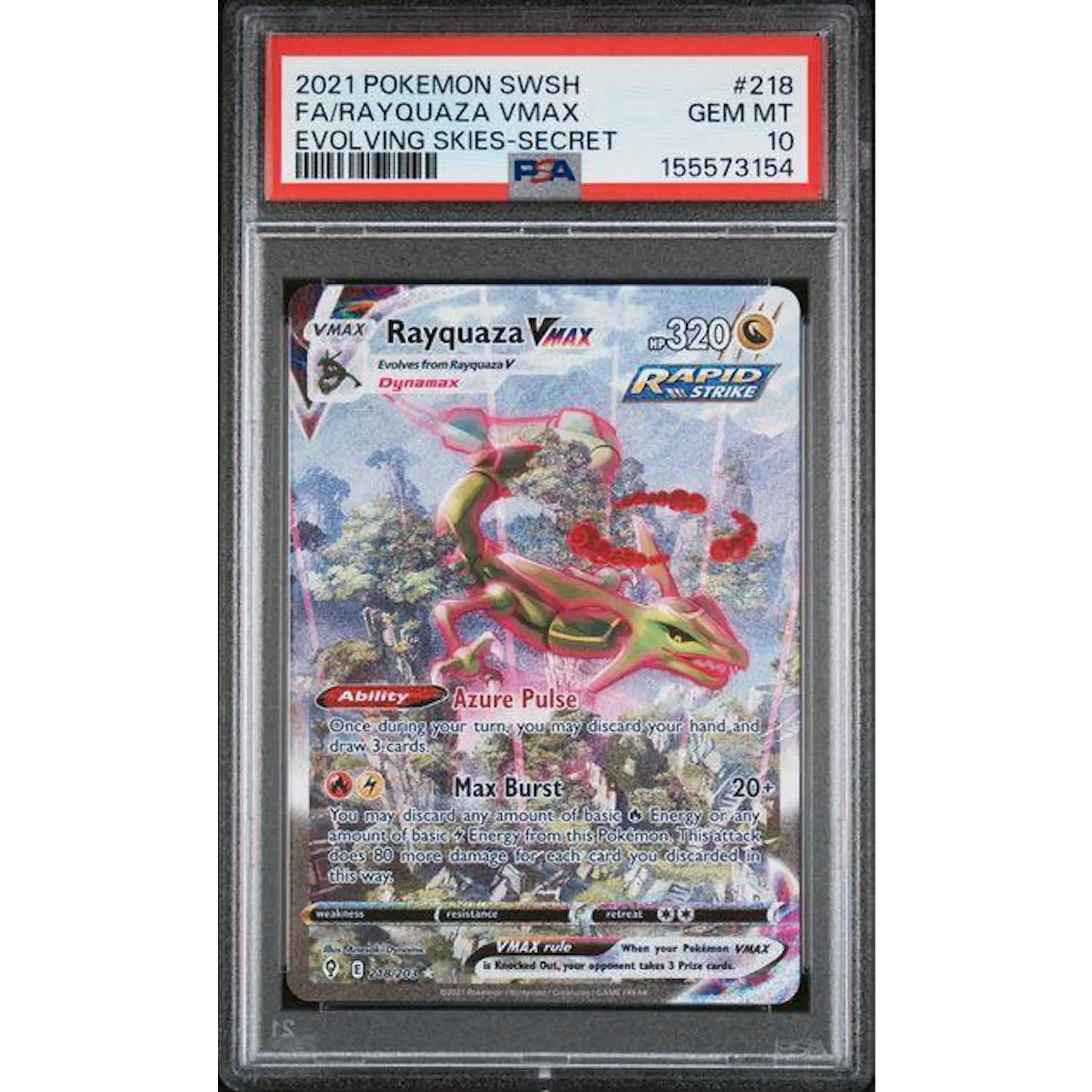 2021 Pokemon Evolving Skies Rayquaza Vmax Secret #218 PSA 10 | DA Card World 2021 Pokemon Evolving Skies Rayquaza Vmax Secret #218 PSA 10 | DA Card World