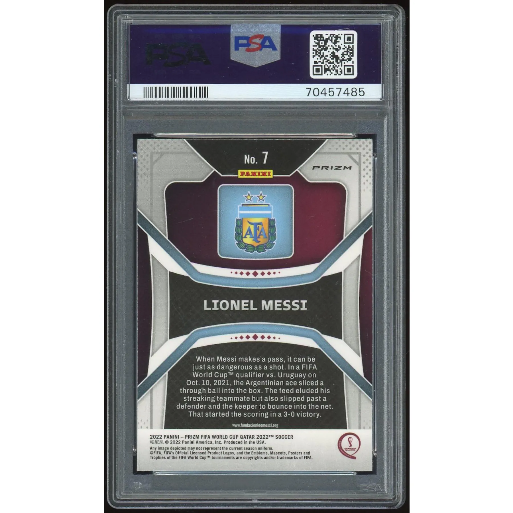 2022 Panini Prizm World Cup Qatar #7 Lionel Messi Silver Prizm PSA 9 *7485 (Reed Buy) | DA Card World 2022 Panini Prizm World Cup Qatar #7 Lionel Messi Silver Prizm PSA 9 *7485 (Reed Buy) | DA Card World