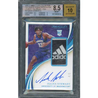2020-21 Panini Immaculate Isaiah Stewart Laundry Rookie Patch Auto /5 BGS 8.5