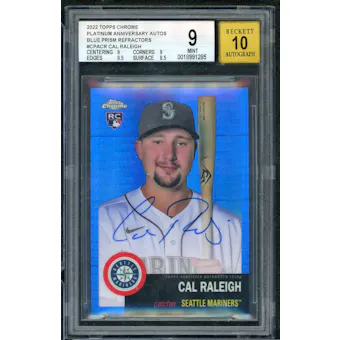 2022 Topps Chrome Platinum Anniversary Cal Raleigh Blue Prism Auto /99 BGS 9