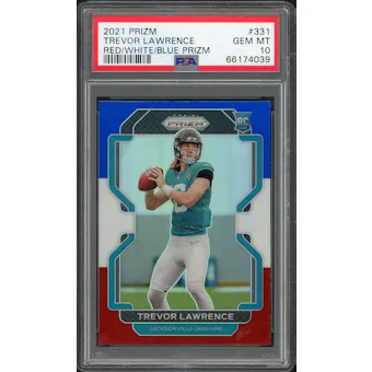 2021 Panini Prizm Trevor Lawrence Red White Blue Rookie #331 PSA 10