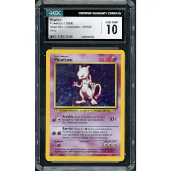 1999 Pokemon Base Set Mewtwo Holo 10/102 CGC 10
