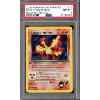 Pokemon Gym Heroes 1st Edition Rocket's Moltres 12/132 PSA 8