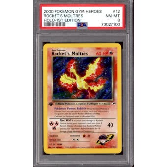 Pokemon Gym Heroes 1st Edition Rocket's Moltres 12/132 PSA 8 *100