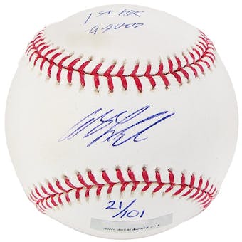 Andy LaRoche Autograph Baseball w/1st HR inscrip(Slightly Stained)(DACW COA)