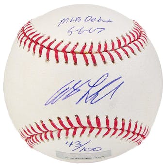 Andy LaRoche Autograph Baseball w/Debut inscrip (Slightly Stained)(DACW COA)