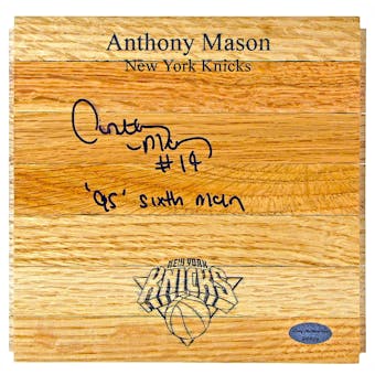 Anthony Mason Autographed New York Knicks Wood Floor Piece w/"95' 6th Man" Inscr. (Leaf)