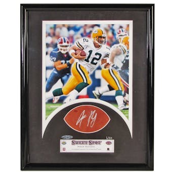 Aaron Rodgers Sweet Spot Autographed Auto Framed Piece of Football UDA #01/50