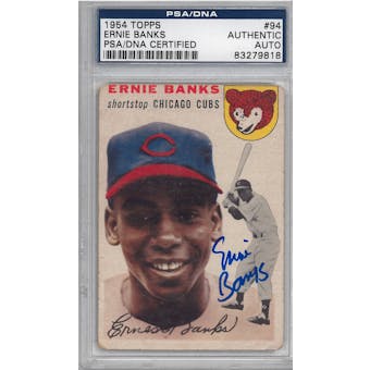 1954 Topps Baseball #94 Ernie Banks Autographed Rookie Card (PSA) *9818