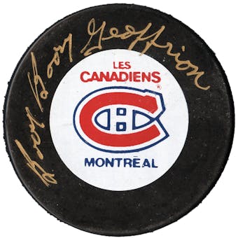 Bernie Boom Boom Geoffrion Autographed Montreal Canadiens Hockey Puck (UDA)