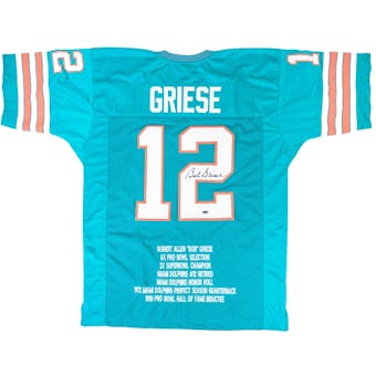 Bob Griese Autographed Miami Dolphins Teal Stat Jersey (Leaf Authentics)