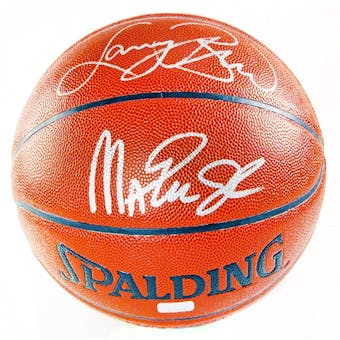 Magic Johnson & Larry Bird Dual Autographed Spalding Basketball (Mounted Memories)