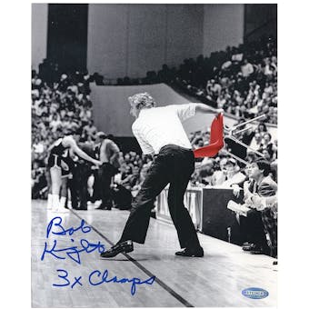 Bobby Knight Autographed Indiana University 8x10 Basketball Photo w/ 3x Champs(Steiner)