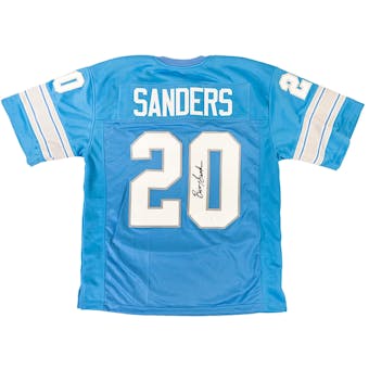 Barry Sanders Autographed Detroit Lions Blue Football Jersey (JSA)