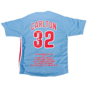 Steve Carlton Autographed Philadelphia Phillies Stat Jersey w/"HOF 94" Inscription (JSA)