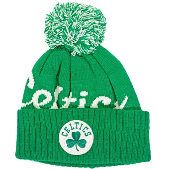 Boston Celtics Adidas Green Wordmark Cuffed Pom Knit Hat Beanie (Boys 8-20)