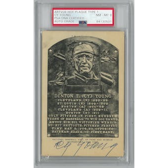 Cy Young Signed Black-and-White Hall of Fame Postcard PSA/DNA NM-MT 8
