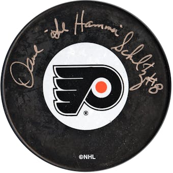 Dave Schultz Autographed Philadelphia Flyers Hockey Puck with Hammer inscrip (JSA)