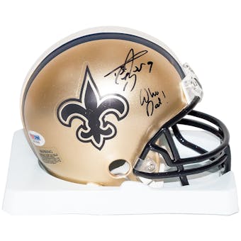 Drew Brees Autographed New Orleans Saints Mini Helmet w/"Who Dat" Inscription (PSA)