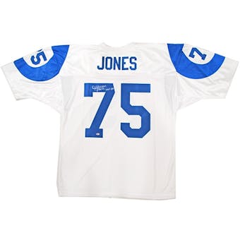 Deacon Jones Autographed Los Angeles Rams White Football Jersey (GTSM COA)